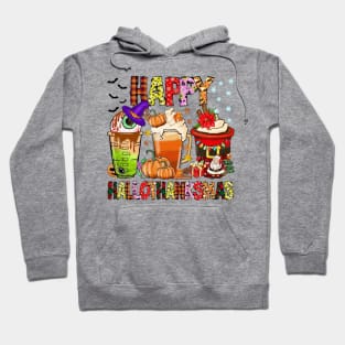 Coffee Halloween Thanksgiving Christmas Happy Hallothanksmas T-Shirt Hoodie